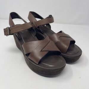 Kork-Ease Myrna Classic Wedge Sandal In Brown Leather Womans Size 7